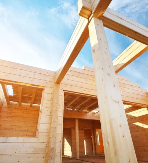 Building,A,Wooden,House,On,The,Construction,Site.,Home,And